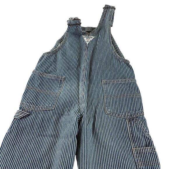 OshKosh B’gosh Toddler Railroad Stripe Overalls Size 3 Vintage Blue Denim - Picture 5 of 12